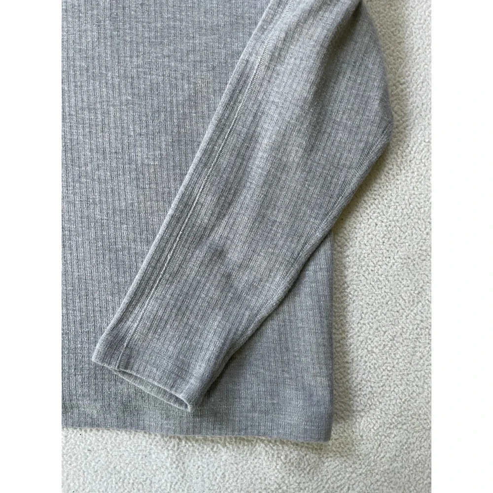 Banana Republic Mens Medium Pullover Gray Ribbed Mock Neck Henley Cotton Sweater